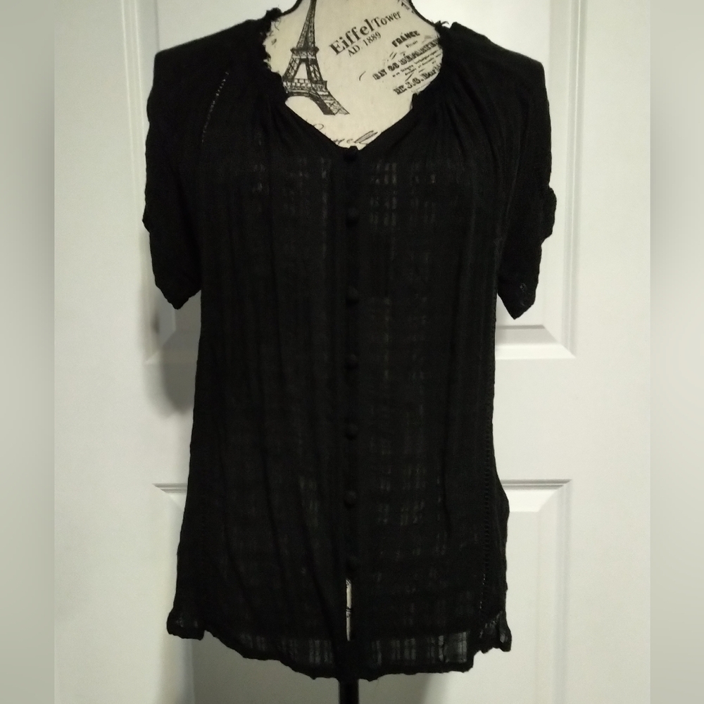 BRAND NEW Ro & De Black Sheer Button-Down Blouse